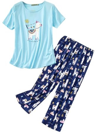 Pigiama Estivo Donna Taglie Forti Set Leggero Morbido Tuta Primavera da Casa per Casual Loungewear Sleepwear Homewear Dormire e Stare in