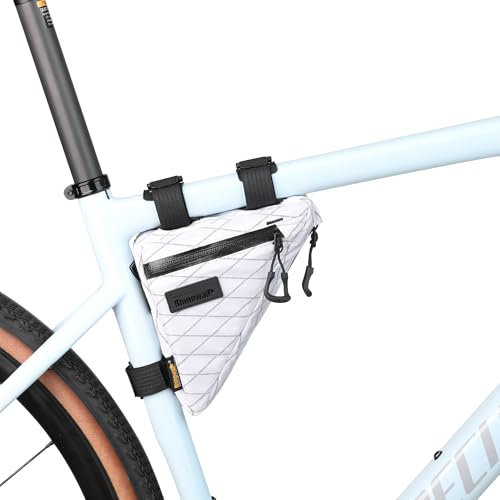 Rhinowalk Fahrrad-Dreieckstasche 0,9L – wasserdichte Rahmentasche mit YKK-Reißverschlüssen, Mehrfachfächern & schlankem Design – Kein Kontakt mit den Beinen – Weiß