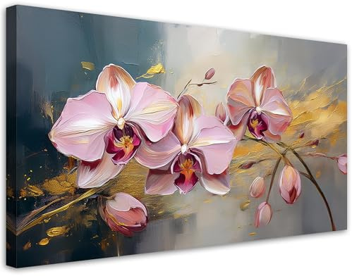 Feeby Bilder - Foto Geschenk - Rosa Orchideen Blumen Glamour - 120x60 1tlg - Leinwandbilder Wohnzimmer - Wandbild über dem Bett - Bild Schlafzimmer - Aesthetic Zimmer Deko - Modern Pictures