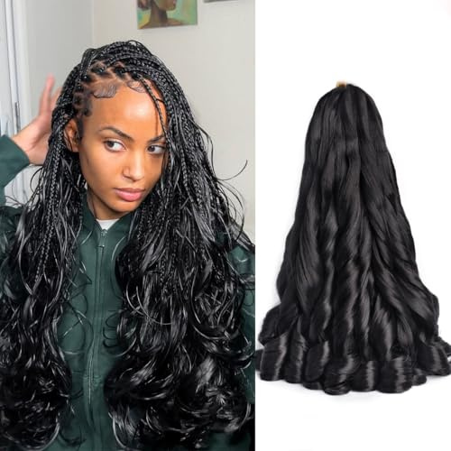 French Curly Braiding Hair Natural Black Synthetic French Curl Crochet Hair | French curly crochet hair, loose wave bouncy curls, tangle-free, easy to install, lightweight braiding hair extensions