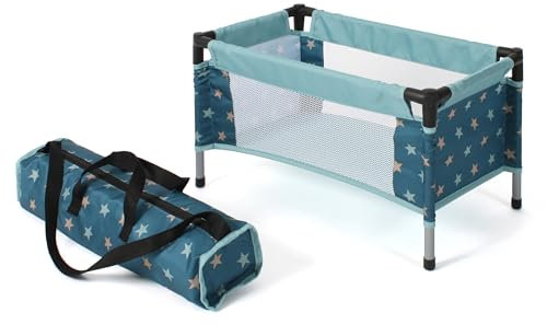 Bayer Chic 2000 - Reisebett für Baby-Puppen bis 48 cm, Puppenbett, Puppenreisebett, Puppenmöbel, Puppenzubehör, Sternchen, türkis