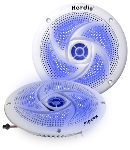 Herdio 6.5 Zoll Outdoor Lautsprecher, Aussenlautsprecher Wasserfest, 80W- Marine Lautsprecher mit LED Lichtern- für Sommerfahrten mit Offroader, Boot, UTV, ATV, RV Auto & Golf Cart, Weiß