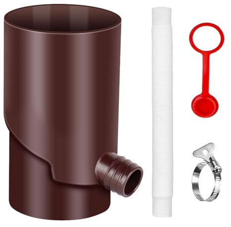 Regenwassersammler 100mm Fallrohr mit Teleskopschlauch, Regensammler Frostsicher, Wassersammler, Kunststoff Braun Regenrinnen Ablauf für die Regentonne Wassersammler Ausgang
