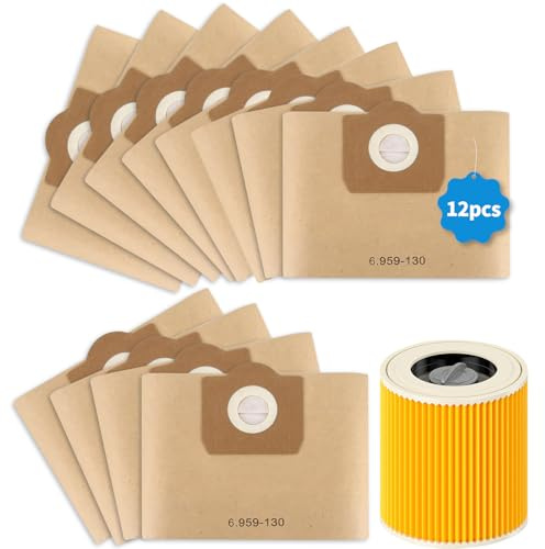 12 Stück WD3 Beutel +1 stück filter,für 6.959-130.0,Staubsaugerbeutel WD3 | kompatibel mit 1629 MV3 A2201/2204/2554/2604,und patronenfilter für 6.414-552.0