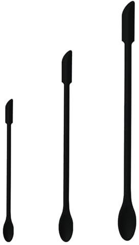 DiiWmme 3Pcs Different Size Mini Silicone Spatula Set, Double-Headed Makeup and Kitchen Scraper, Long-Handled Jar Spoon for Makeup, Jam, Lotion (Black)