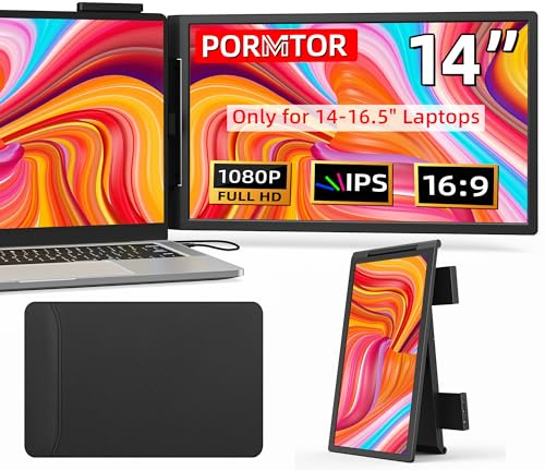 Extensor de pantalla para laptop, monitor portátil FHD IPS 1080P de 14 pulgadas para laptop Mini HDMI/tipo C, extensor de pantalla de PC para portátiles de 14 a 16.5 pulgadas, Plug & Play para Windows