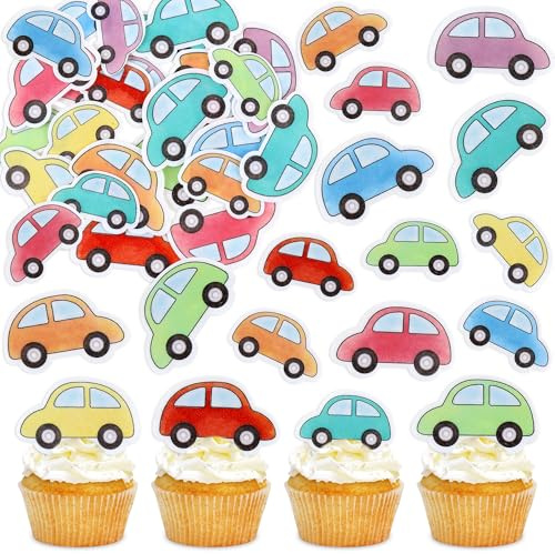 Blumomon 64 Stück Essbare Cartoon Auto Cupcake Toppers Kleine Autos Kuchen Dekoration für Babyparty Kinder Auto Geburtstagsfeier Kuchen Dekorationen Autos Party Zubehör