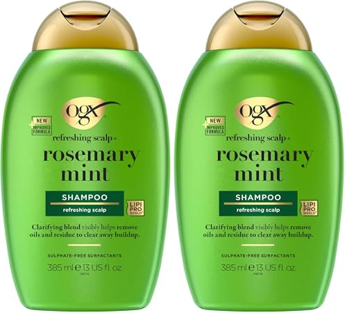 OGX refreshing scalp+ Rosemary Mint Shampoo 385 ml, klärendes Haarshampoo, das hilft, Öle und Rückstände sichtbar zu entfernen, für alle Haartypen, insbesondere für fettiges Haar und Kopfhaut