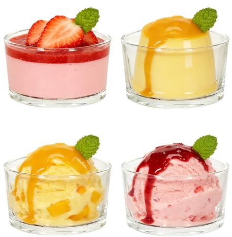 Riville Glass Ribbed Dessert Bowl Set of 4, 200ml Clear Bowls, Sundae Glasses, Prawn Cocktail Glasses, Perfect for Dips Sauces Desserts Side Dishes Puddings Fruits and Appetizers