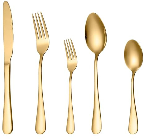 ABCORPHIC Juego de cubiertos de 30 piezas - Cubiertos de cocina de acero inoxidable | Pulido de alto brillo | Apto para lavavajillas | Juego de vajilla para 6 personas (dorado)