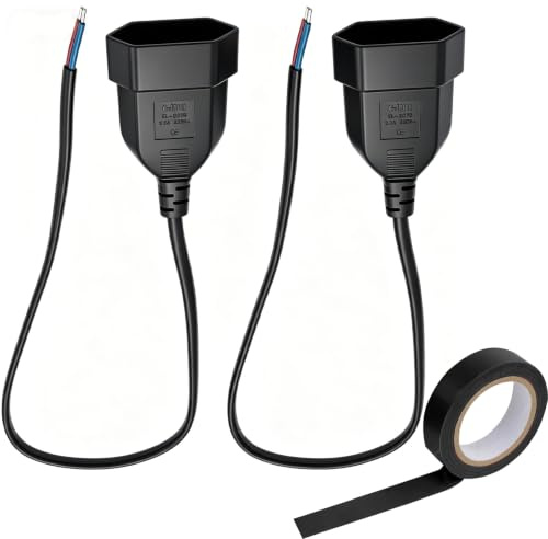 MejaRizon 2 Stück Eurokupplung Flach mit 20 cm Verbindungskabel, 2-polig | Kupplung Flach mit Isolierband, Kupplung 230V, 2,5A, Erleichtert die Installation Deutlich, Geeignet für Kleingeräte