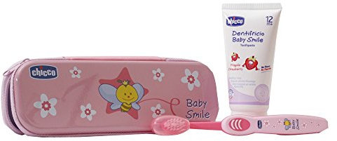 Chicco 023180 - Set de cepillo y pasta de dientes (a partir de 12 meses), color rosa