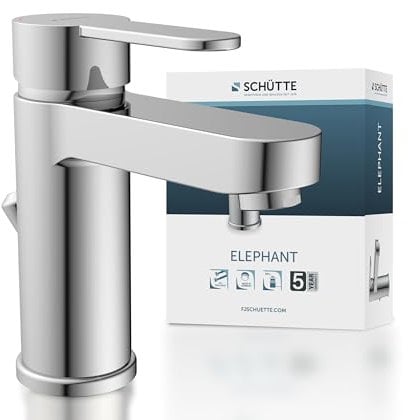 Schütte ELEPHANT Waschtischarmatur, elegante Mischbatterie inkl. Ablaufventil fürs Badezimmer, Wasserhahn Bad mit Exzenter-Gestänge, Badarmatur Waschbecken chrom, 34210