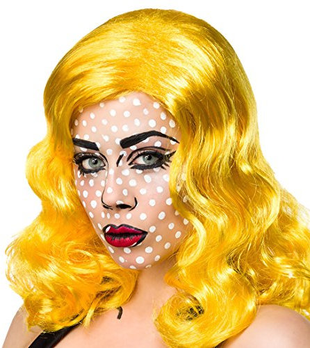 Gelbe Damen Langhaar Perücke Wig mit gewelltem Haar schulterlang Pop Art Perücke