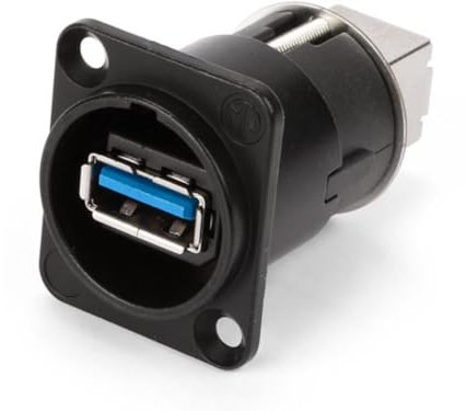 Neutrik Cambiador de género USB 3.0 Reversible con Puertos Tipo A y B, Carcasa de Montaje en Panel en Forma de D Negra para su Uso en Equipos de Audio, Paneles de conexión, Racks de servidores e