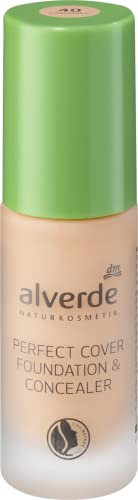 alverde NATURKOSMETIK Perfect Cover Foundation & Concealer Caramel 40, 20 ml, vegan