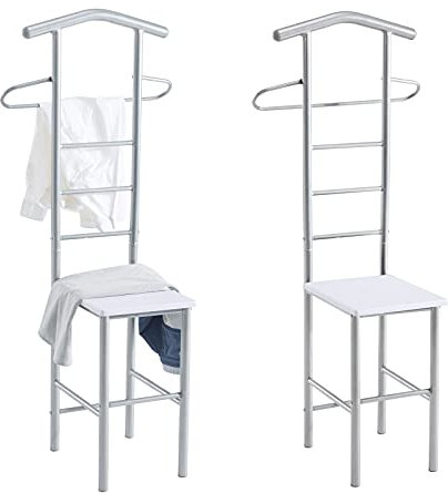 CARO-Möbel Herrendiener 2er-Set JIVO Kleiderständer Garderobenständer, Metall alufarben und MDF in Weiss