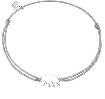 GLANZSTÜCKE MÜNCHEN Damen-Textilarmband grau Eisbär Sterling Silber 15-22 cm - Armbändchen Armband mit Anhänger Stoffbändchen Armkettchen Textil