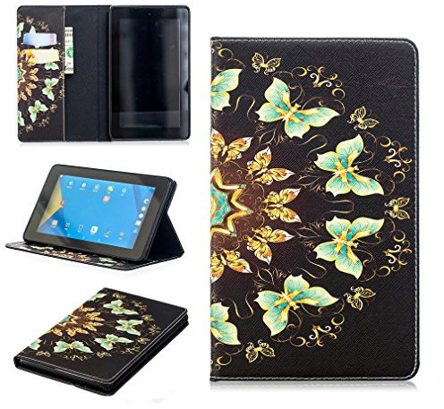LMFULM® Case for Amazon Fire 7 2015/2017 (7.0 Inch) PU Leather Case Colorful Butterfly Pattern Stent Function Holster Flip Cover for Amazon Fire 7 Tablet PC