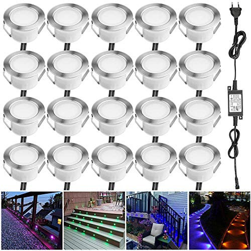 20er RGB Led Bodeneinbaustrahle Einbaustrahler RGB Aussen 0.5W Ø45mm IP67 Wasserdicht LED Bodenstrahler Terrasse Bodeneinbaustrahler