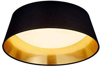 Reality Leuchten LED Deckenleuchte Ponts R62871279, Acryl weiß, Stoffschirm schwarz/goldfarbig, inkl. 14 Watt LED, Durchmesser 28,5cm