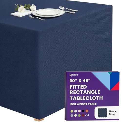 Gee Di Moda Fitted Tablecloth - 48 x 30 Inch Navy Blue Fitted Rectangle Table Cloth - Heavy Duty Washable Fabric - for Buffet, Party, Dinner, Wedding, Trade Show