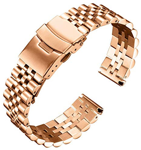BINLUN Stainless Steel Watch Strap Replacement Metal Watch Bracelet 18mm 20mm 22mm 24mm 26mm Smart Watch Band for Men Women in Silver, Gold, Black, Rose Gold, Two Toned (22mm, Rose Gold)