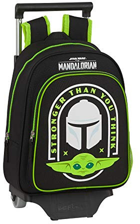 safta 612041020 The Mandalorian Kinderrucksack mit Trolley, Schwarz/neon-grün, Talla única, Trolley