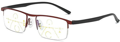 KOOSUFA Gafas de lectura progresivas multifocus para hombre y mujer, marco de metal, antiluz azul, gafas de lectura, ayuda visual, gafas semirborales 1.0 1.5 2.0 2.5 3.0 3.5 4.0, 1x rojo, talla única