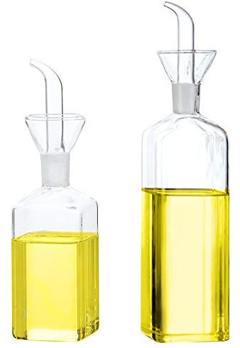 Lanhope Bottiglia in vetro per olio d'oliva, dosatore per olio da cucina, aceto, con beccuccio, per cucina e barbecue (250 ml + 500 ml)