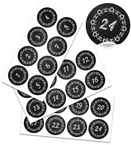 Yabaduu DIY Adventskalender Zahlen zum Aufkleben Nummern 1-24 Selbstklebende Sticker für Weihnachten Weihnachtskalender Selber Basteln Y048 (03 Schiefer rund)