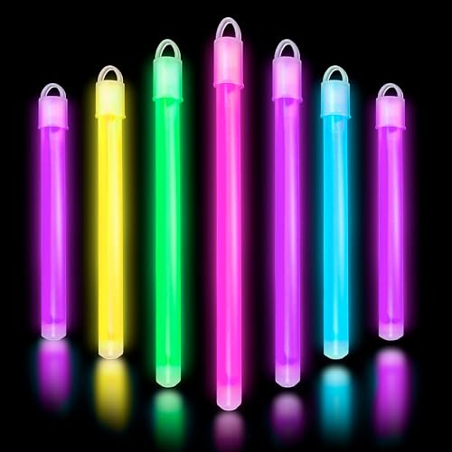 Glow Fever Leuchtstäbe - 15 cm Neon Glow in The Dark Knicklichter, Leuchten im Dunkeln, mit Endkappen und Band-Glow Stick Party Set für Games,Parties & draußen Party Dragon-Gemischt, 50 Stück