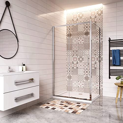 185 cm Box Doccia Angolare Porta Scorrevole con Parete Fissa Vetro Temperato 5 mm Trasparente Telaio Cromato Lucido 120x90 cm