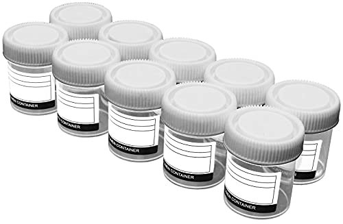 10x RE-GEN 60ml Clear Specimen Liquid Container Sample Pots - Secure Fit Screw Top White Lids & Printed Clear Identification ID Label