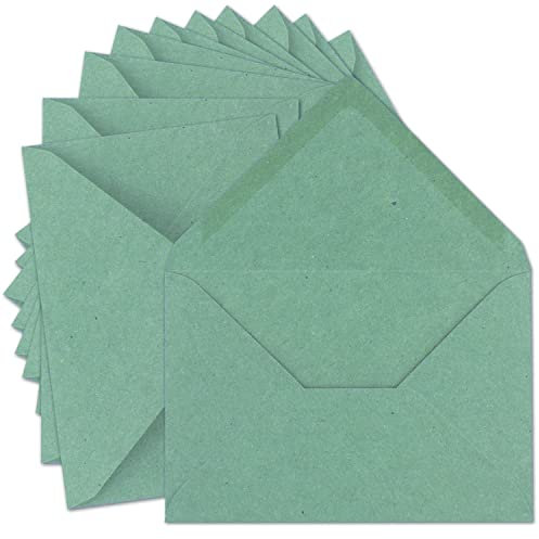 50x Vintage Brief-Umschläge DIN C5 Kraftpapier 120 g/m² - 157 x 225 mm - Eukalyptus-Grün Recycling - Nassklebung Spitzklappe - UmWelt by GUSTAV NEUSER