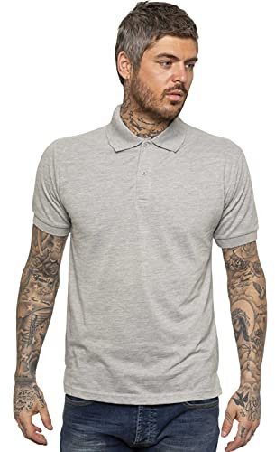 K11 - KZPL105 Mens Polo Shirt Pique T Shirts Tee New Golf Work Casual Plain Short Sleeve Top Grey M
