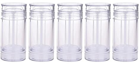 5 Packs Plastic Deodorant Containers,1 Oz /30ml Empty Clear Cylinder (Bottom Refilling & Twist Up) Refillable Deodorant Tube Bottles Stick Container for Lip balm,Lipstick
