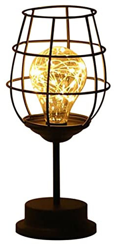 Tischlampe Weinglas - Dekorativer Lampenschirm im Weinglas / Glas Design aus Metall Vintage Design batteriebetrieben