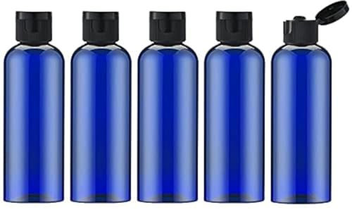 Toureal 100ML Flacon avec Flip Cap Vide (5 Pièces), Rechargeable Bouteille de Voyage pour Cosmétique avec Entonnoir (Bleu)
