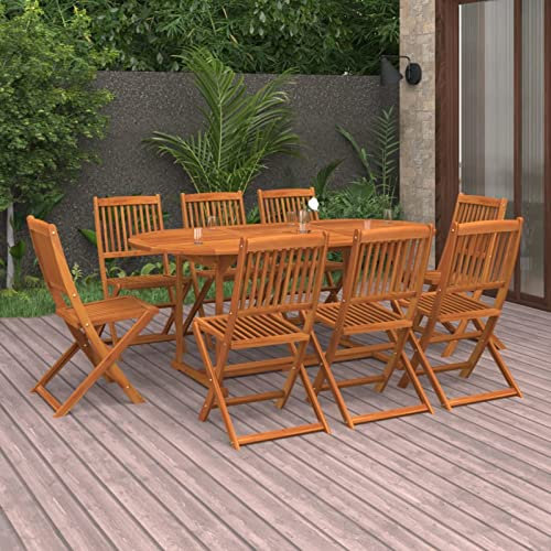 Gecheer 9-TLG. Garten Essgruppe Massivholz, Gartenmöbel Holz Klapptisch & 8 Klappstuhl, Sitzgruppe Terrassenmöbel Massivholz Akazie