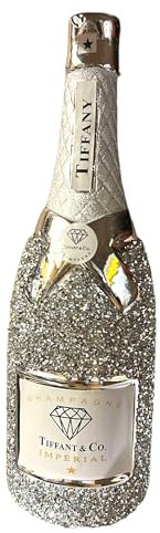 CRYSTAL CROWN Crushed Diamond Sparkle Bottle Ornament, Large Crystal Glitter Sparkly Bottle Home Decoration (Silver, 30cms)