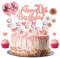 70th Birthday Cake Topper Rose Gold, Glitter Happy 70th Birthday Cake Topper Kit with Star Heart Paper Fan Confetti Balloon, Cupcake Topper for Women 70th Birthday Anniversary Party Cake Decorations