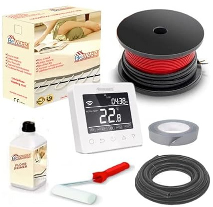 BeWarm Electric Underfloor Heating Cable Kit, 100w / m2 Loose Wire Cable Kit (2.25m2, Smart White WiFi Thermostat)