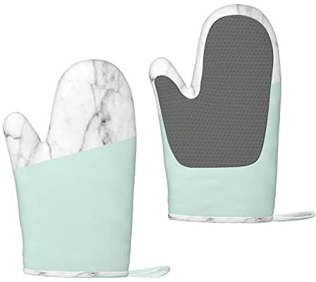 Real White Marble Half Pastel Mint Green, Silikon-Ofenhandschuhe, rutschfeste Kochhandschuhe, hitzebeständige Backhandschuhe, EIN Paar