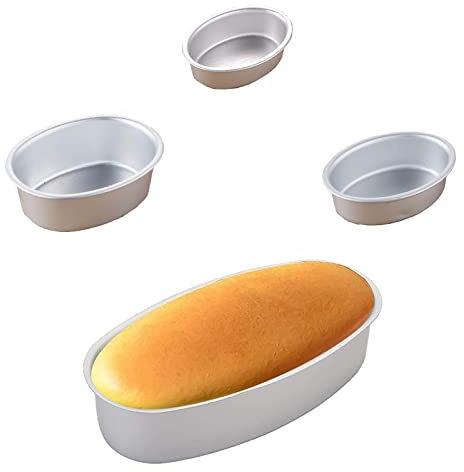 CTForest 4 Stück Ovale Käsekuchenform, Antihaftbeschichtete Ovale Kuchenform, Aluminium Brotbackformen, Geeignet für die Herstellung Ovaler Mousse Kuchen(Silber)