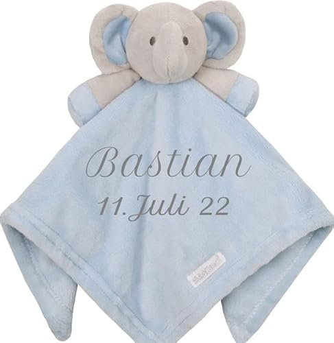 Wuff-Dogsworld Baby Kuscheltuch VIELE Modelle mit Namen Bestickt Geschenk Taufe Geburt Schmusetuch Schnuffeltuch Trösterchen Junge Mädchen (Elefant blau)