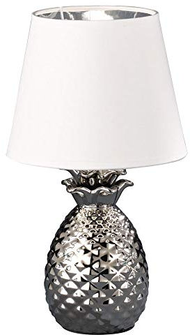 etc-shop Tischlampe Leuchte Keramik Schreibtischleuchte Wohnzimmer Leselampe im Ananas Design, Textil weiß, Fassung 1x E14, DxH 20x35 cm