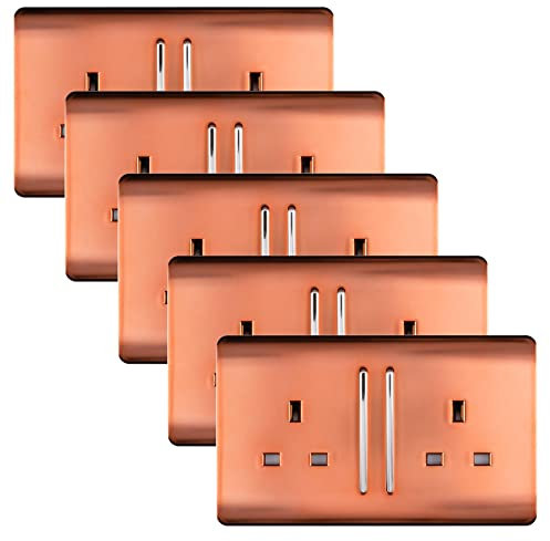 Trendi 2 Gang Artistic Modern Glossy 13 Amp Switched Tactile Plug Socket Copper (5 Pack)