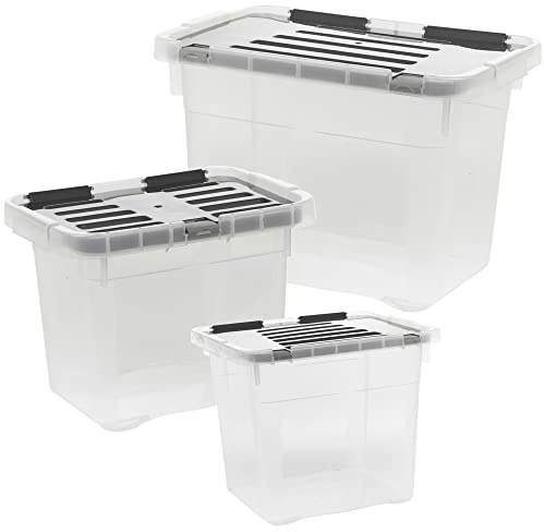 URBNLIVING 9 Ltr Large Clear Durable Quality Plastic Storage Box Container With Black Hinged Lid (36, Rectangular, 1, 9-1)