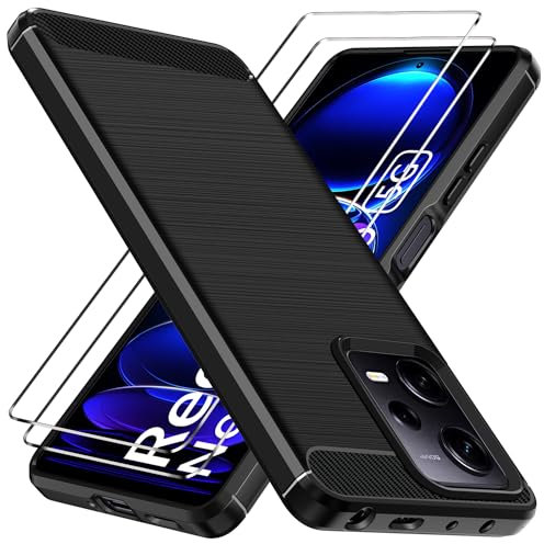 ivoler Hülle für Xiaomi Redmi Note 12 Pro 5G / Poco X5 Pro (Nicht für Redmi Note 12 Pro 4G) mit 2 Stück Panzer Schutz Glas, Stoßfest Handyhülle Dünne Weiche TPU Silikon Schutzhülle Case, Schwarz